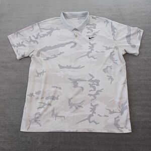 Nike Polo Shirt Mens 2XL White Camo Dri-FIT Victory Gold Stretch Short Sleeve